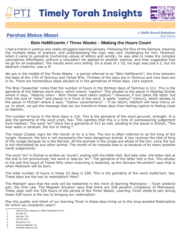 First page preview of Timely Torah Insights