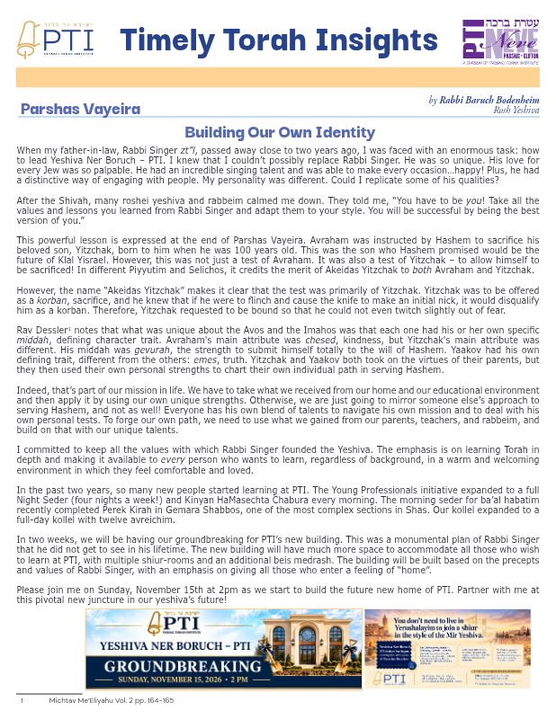 First page preview of Timely Torah Insights