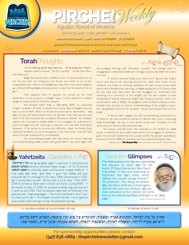 First page preview of Pirchei Weekly