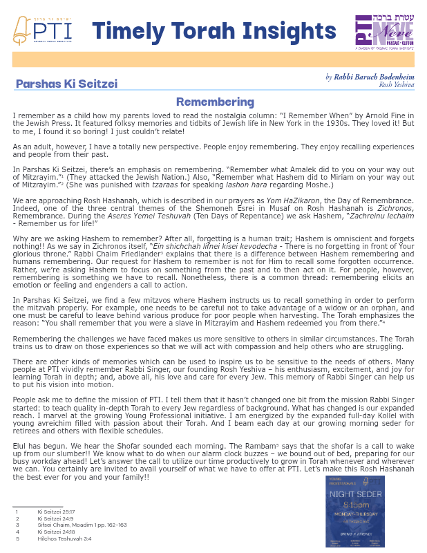 First page preview of Timely Torah Insights