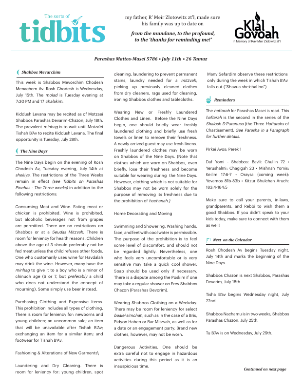 First page preview of The Sorts of Tidbits