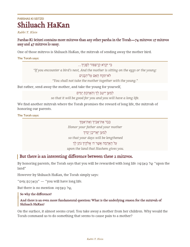 First page preview of Shiluach Hakan - Rabbi Yehuda Klein