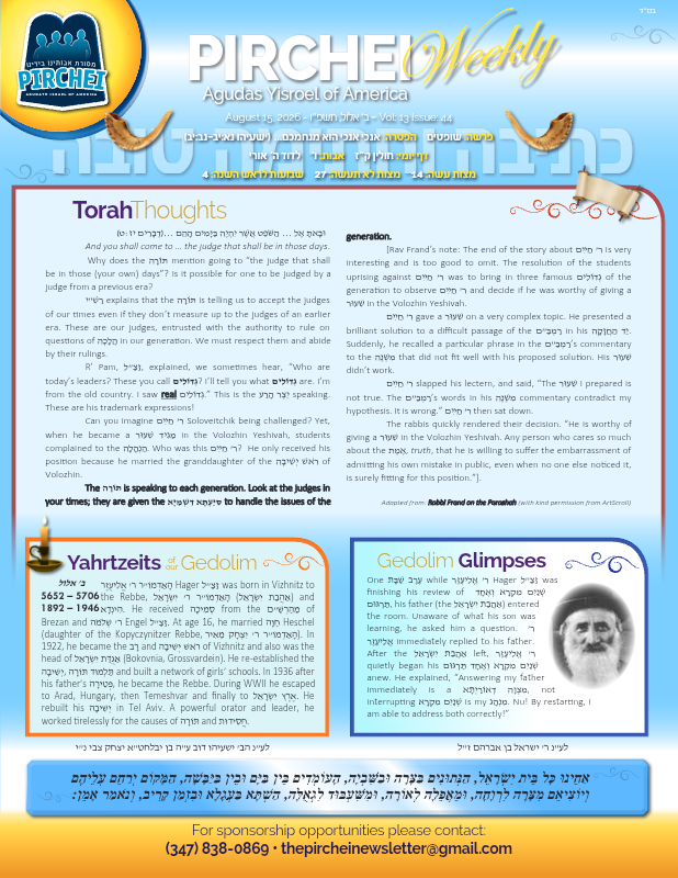 First page preview of Pirchei Weekly
