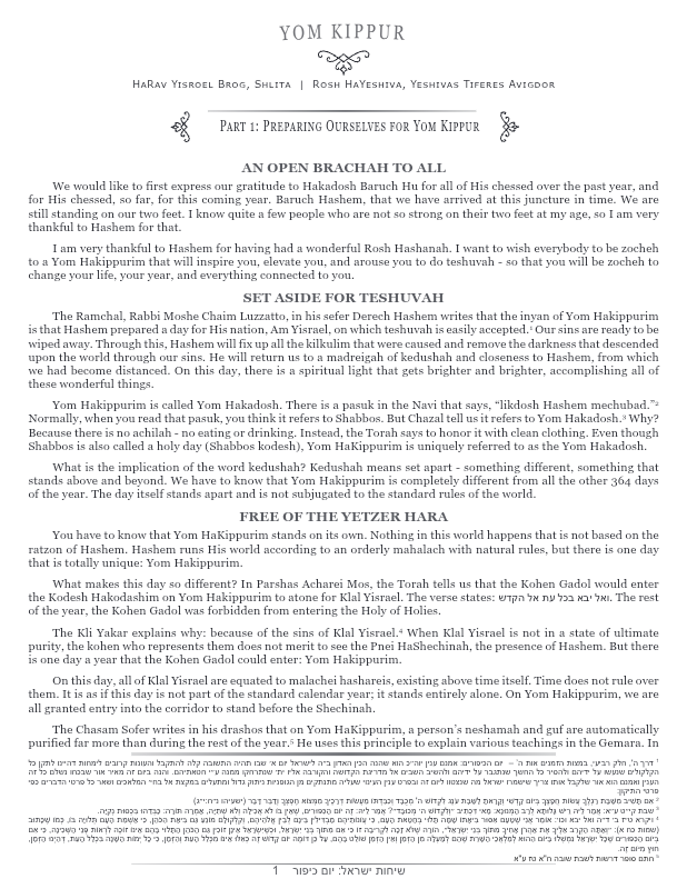 First page preview of Sichos Yisroel