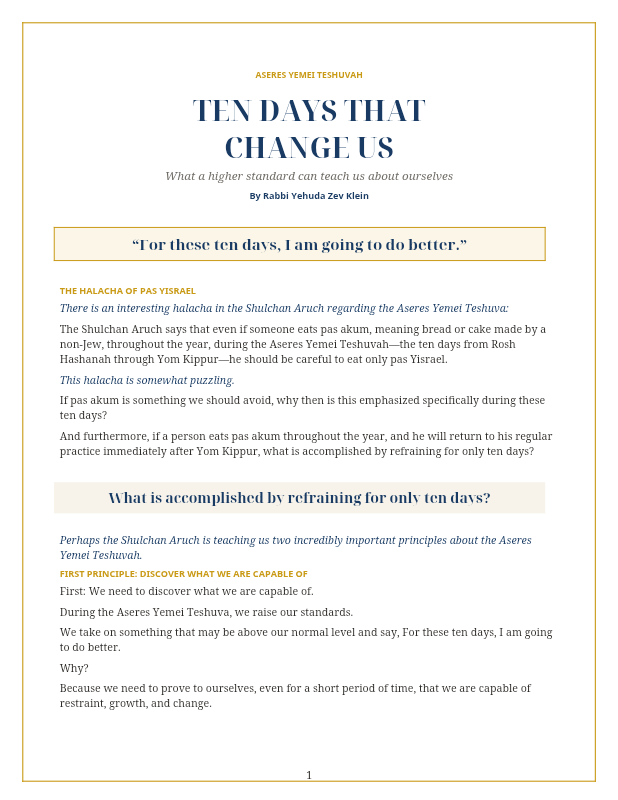 First page preview of Ten Days That Change Us - Rabbi Yehuda Zev Klein