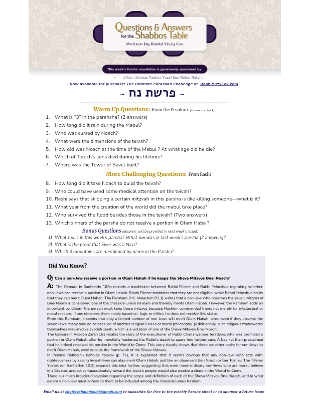 First page preview of More Parsha Questions -Answers 