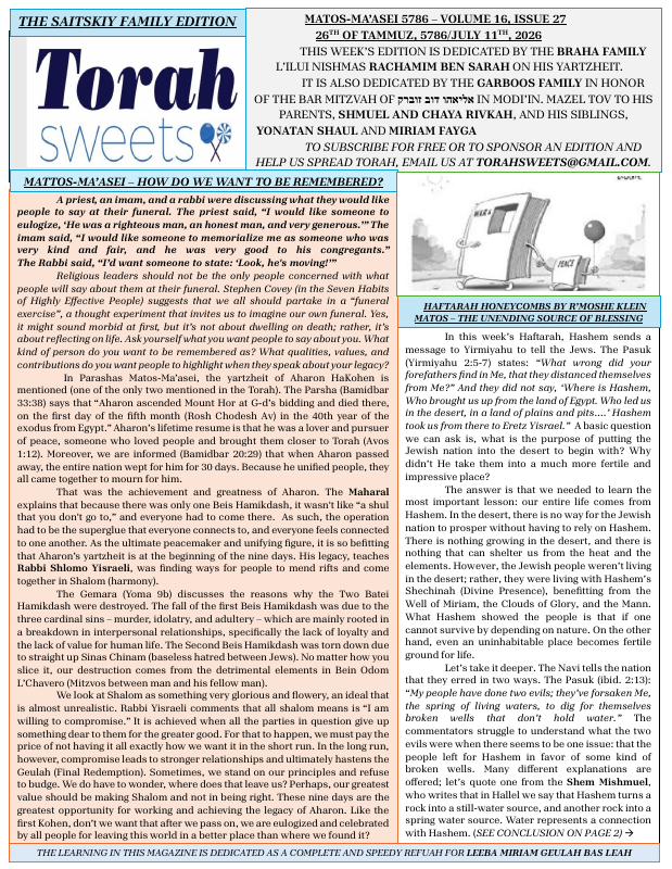 First page preview of Torah Sweets