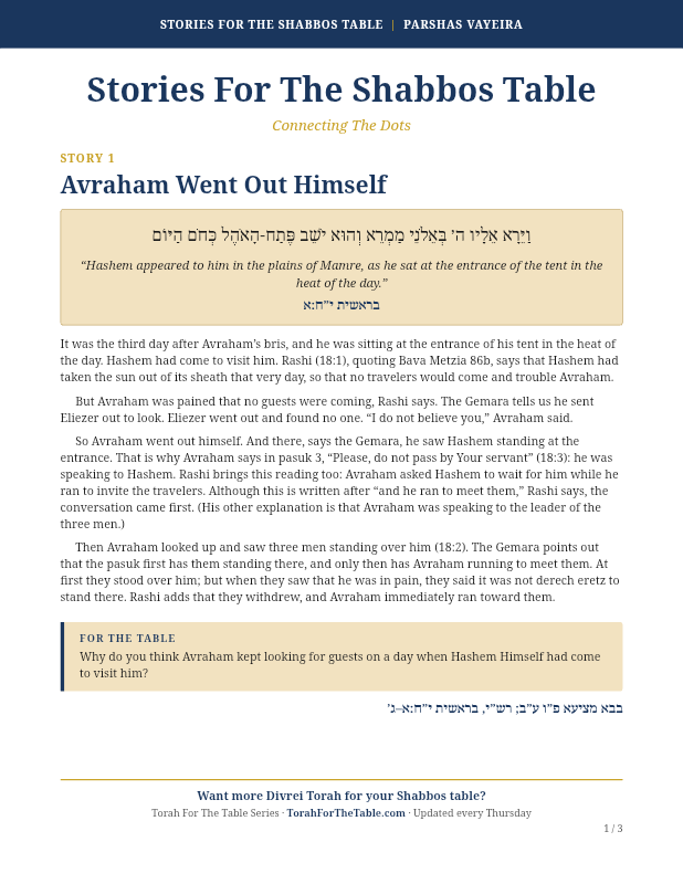 First page preview of Stories for the Shabbos Table