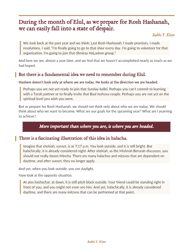 First page preview of Elul - Where are we headed? - Rabbi Yehuda Klein
