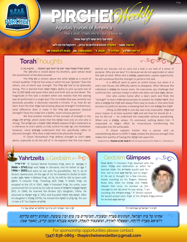 First page preview of Pirchei Weekly