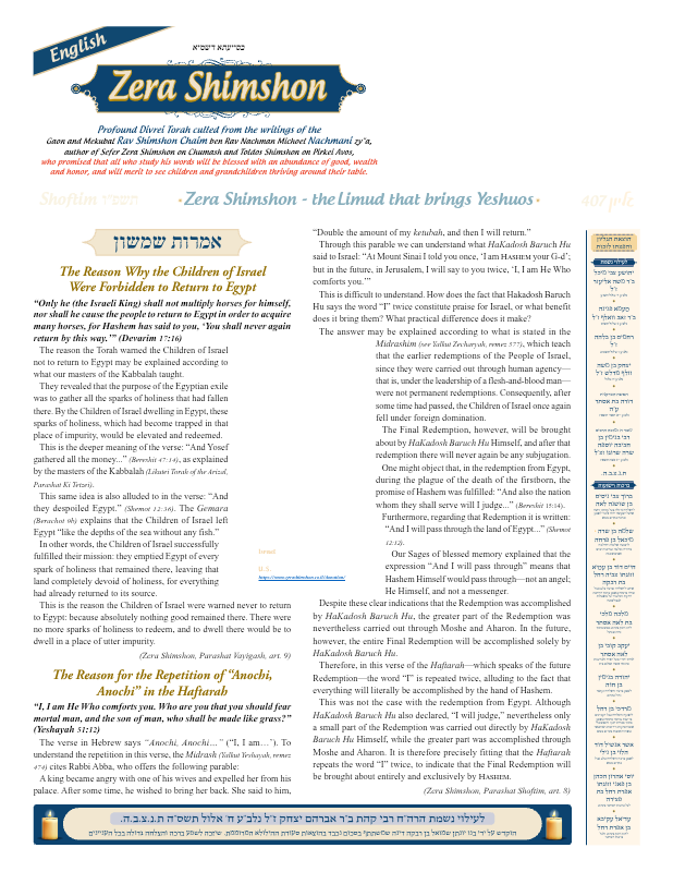 First page preview of Zera Shimshon