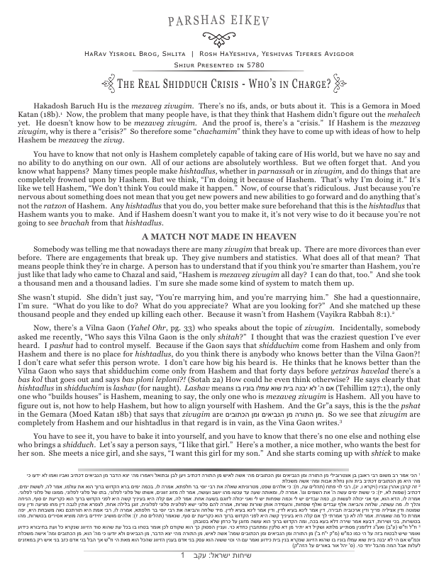 First page preview of Sichos Yisroel