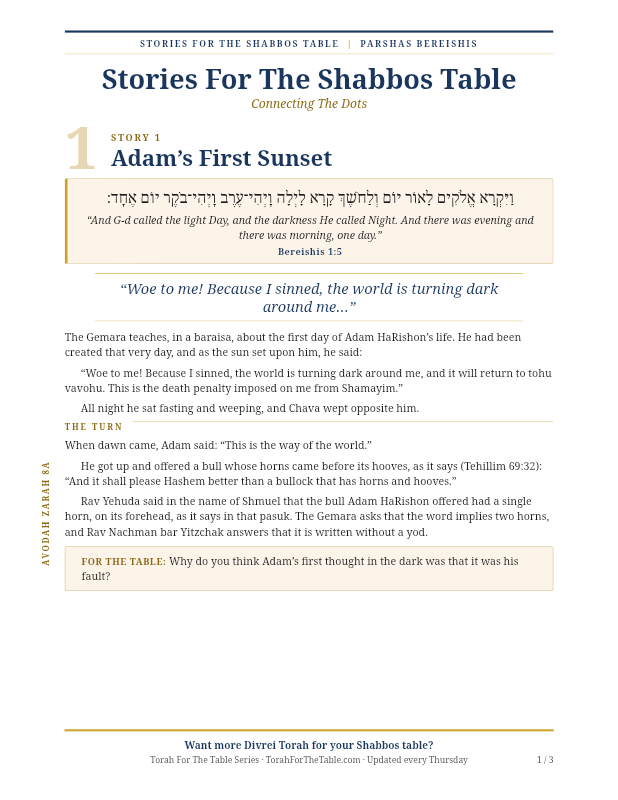 First page preview of Stories for the Shabbos Table
