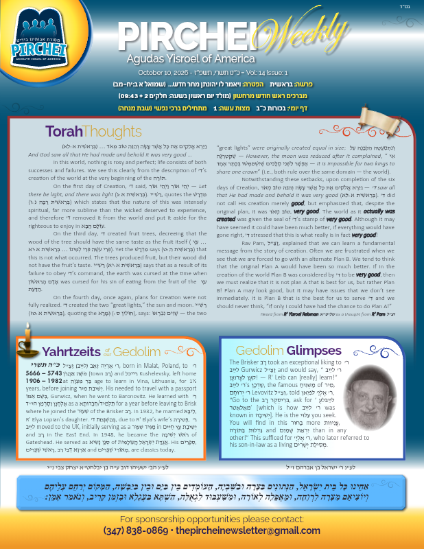 First page preview of Pirchei Weekly