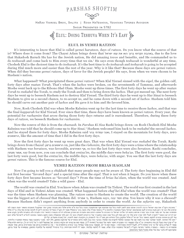 First page preview of Sichos Yisroel