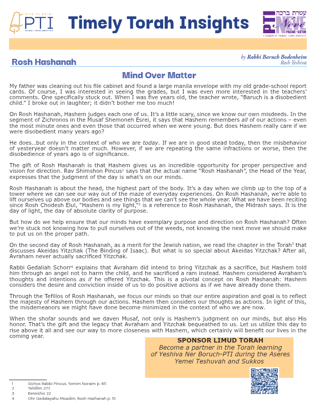 First page preview of Timely Torah Insights