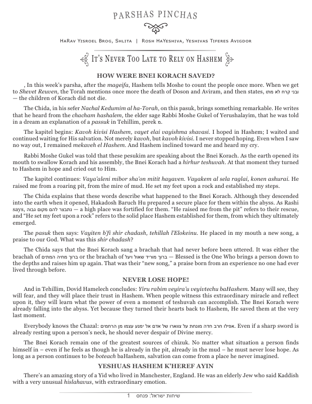 First page preview of Sichos Yisroel
