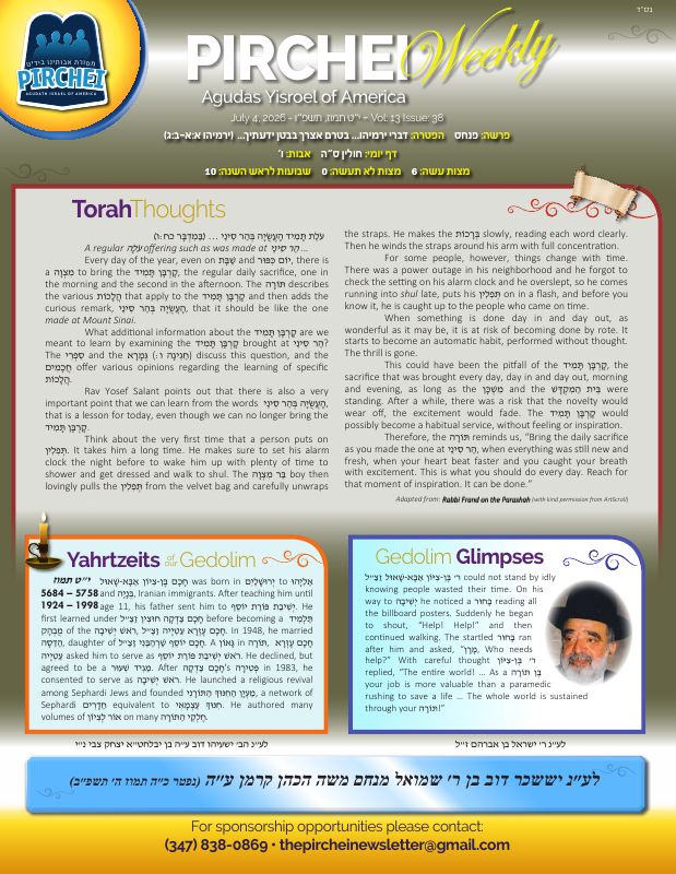 First page preview of Pirchei Weekly