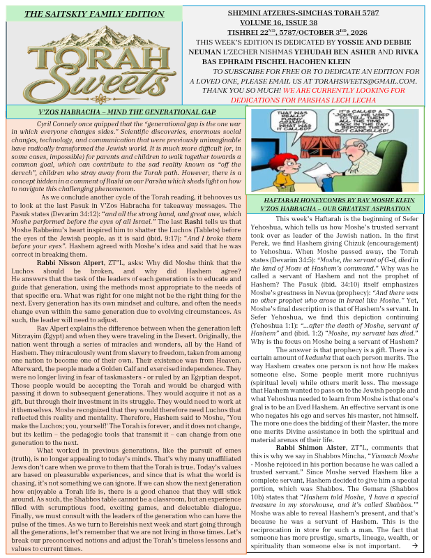 First page preview of Torah Sweet Vzos Habracha Simchas Torah
