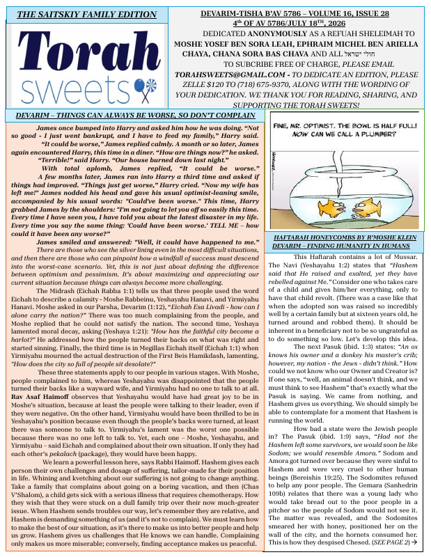 First page preview of Torah Sweets