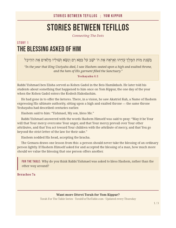 First page preview of Stories for the Shabbos Table