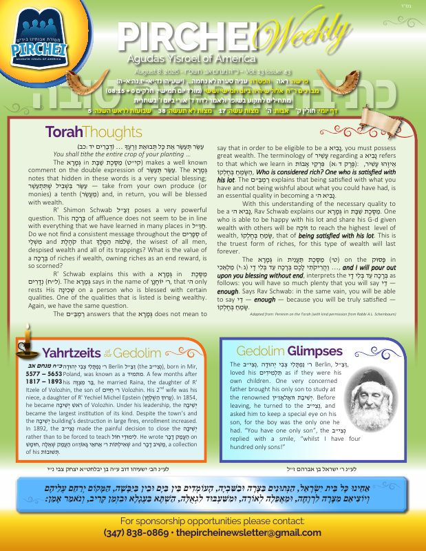 First page preview of Pirchei Weekly