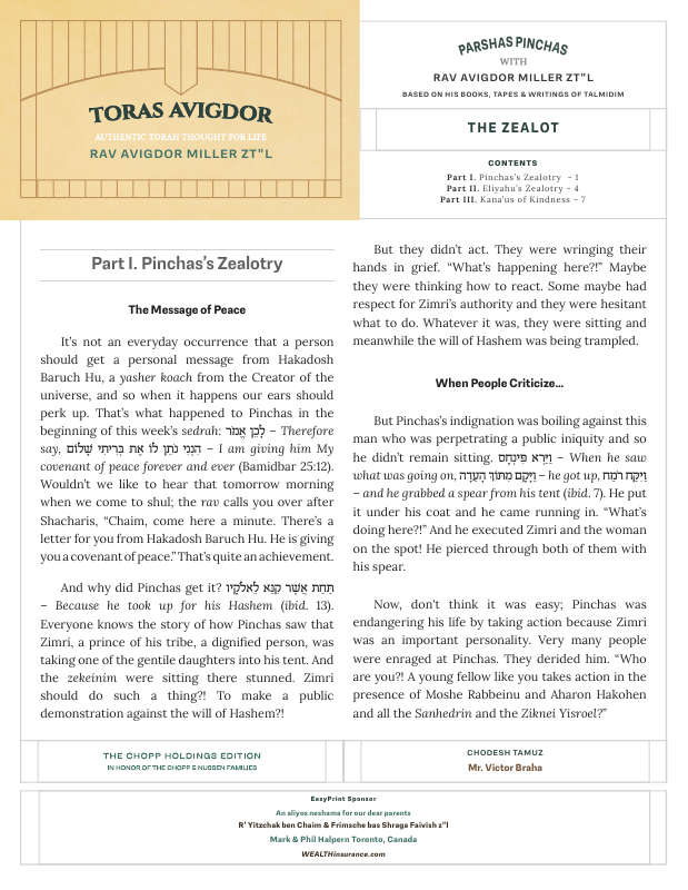 First page preview of Toras Avigdor