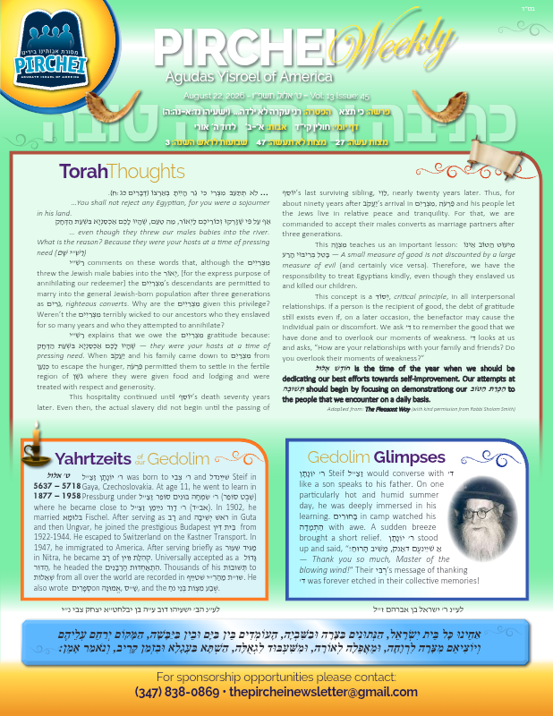 First page preview of Pirchei Weekly