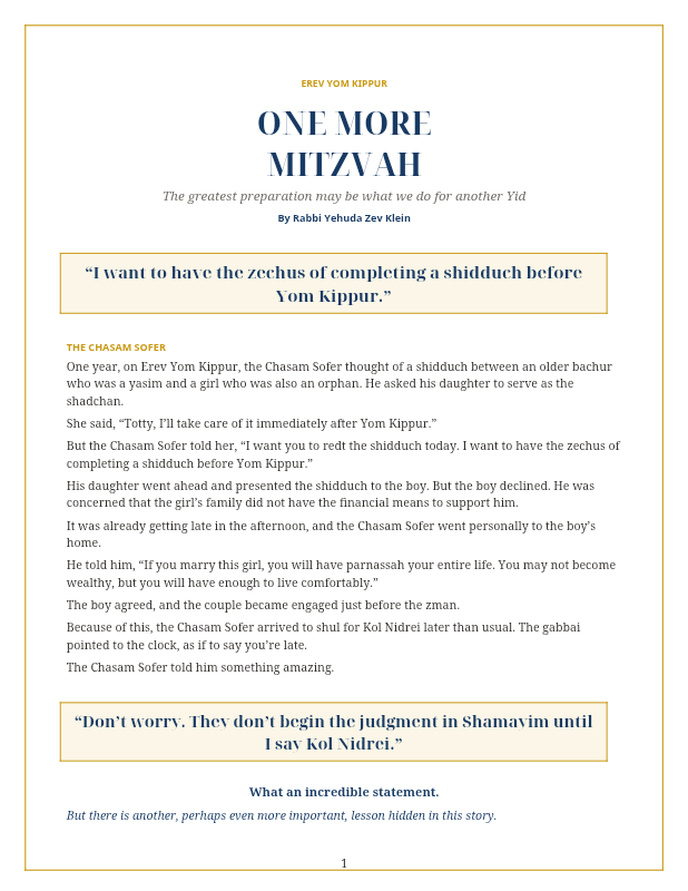 First page preview of One More Mitzvah - Rabbi Yehuda Zev Klein