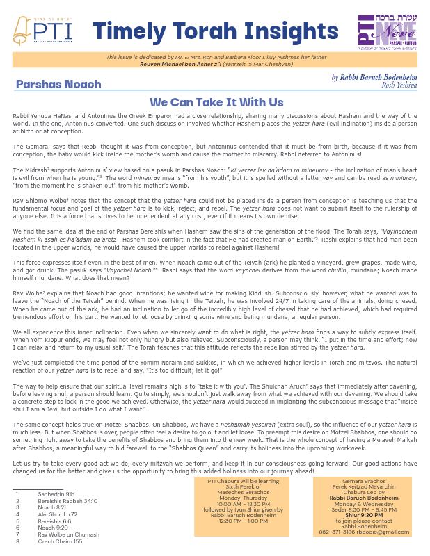 First page preview of Timely Torah Insights