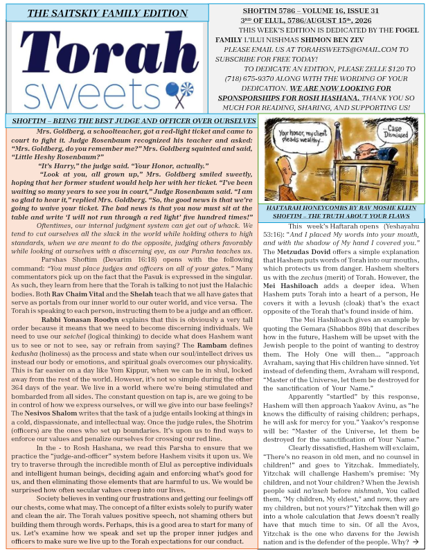 First page preview of Torah Sweets