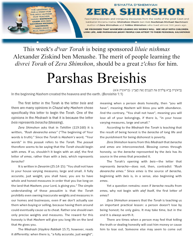 First page preview of Zera Shimshon