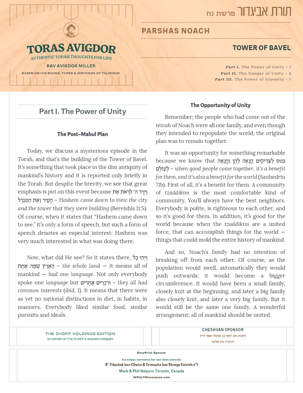 First page preview of Toras Avigdor